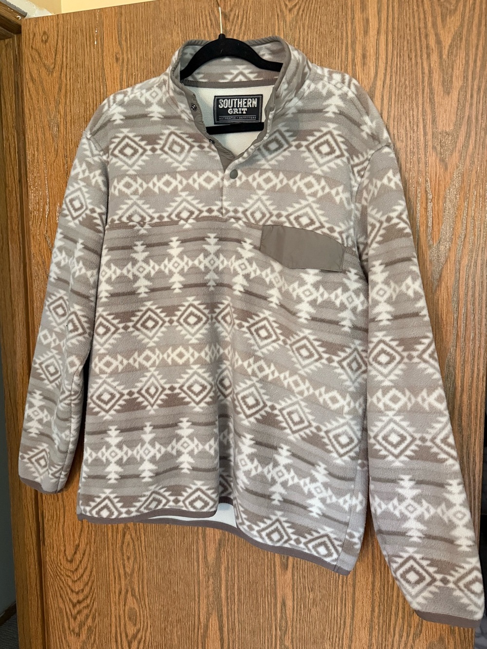 Men's Taupe & White Patterned Pullover Fleece